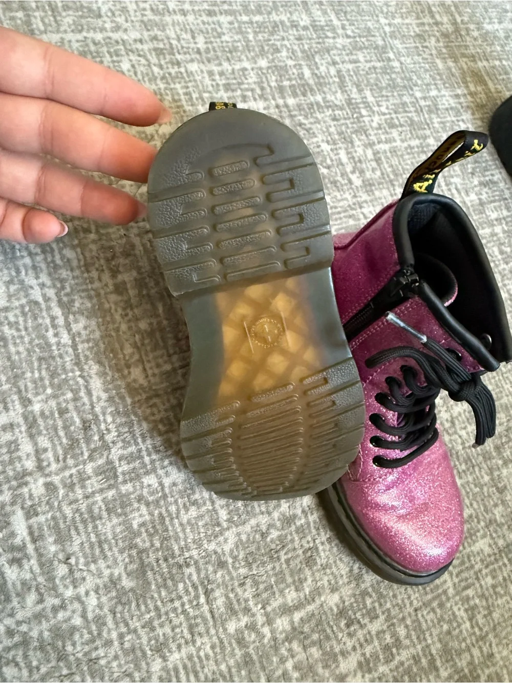 Pink Glitter Combat Boots with Black Soles